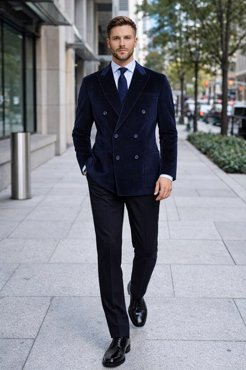 Men's Velvet Dark Navy Blue Blazer - Sport Coat For Men