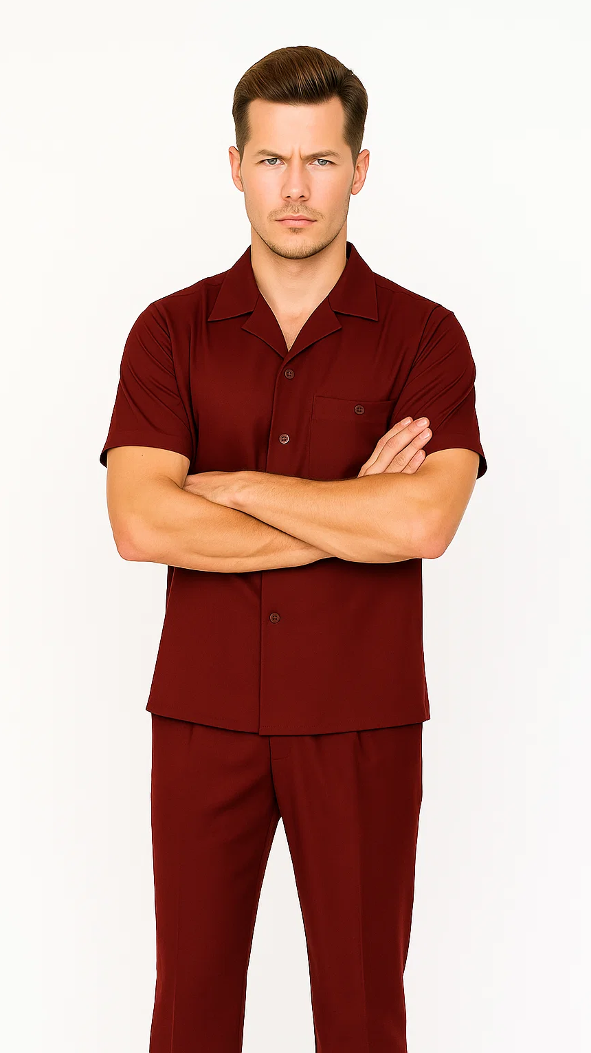 Mens Walking Suit in Color Burgundy leisure suit casual Matching Shirt and Pants $99
