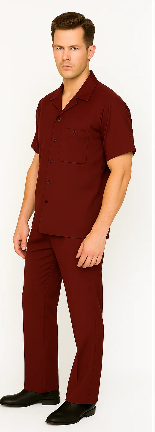 Mens Walking Suit in Color Burgundy leisure suit casual Matching Shirt and Pants $99