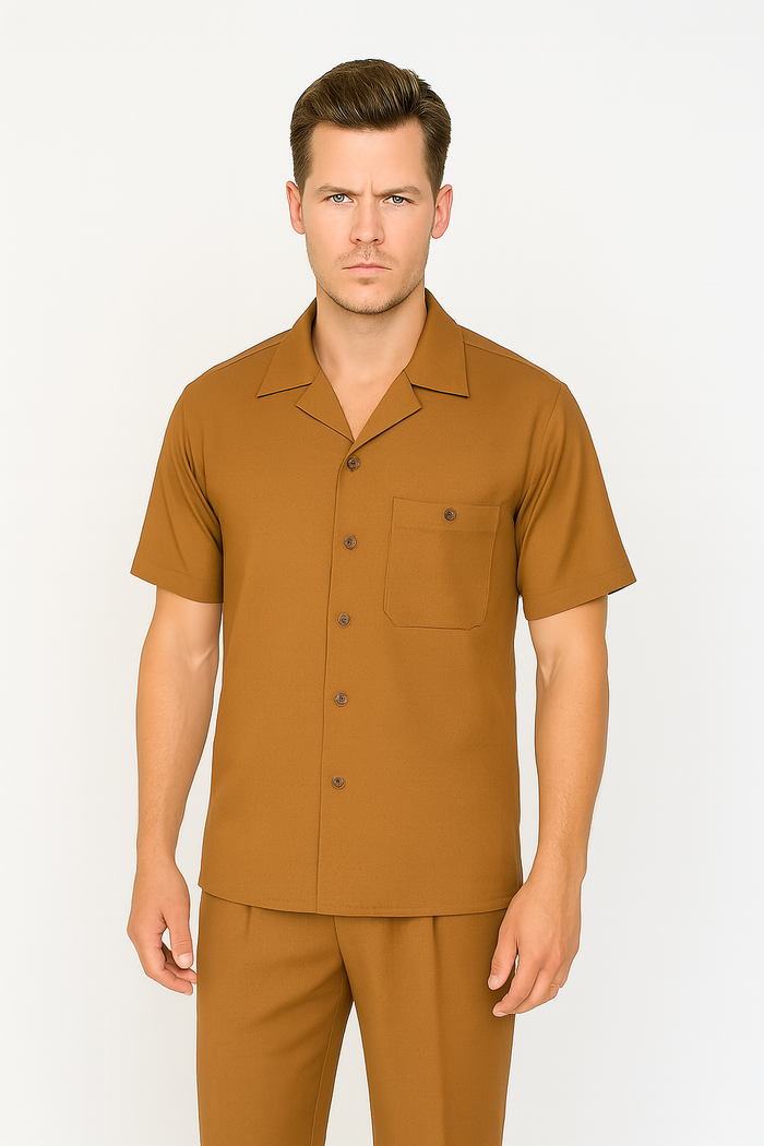 Mens Walking Suit in Color Cognac Leisure Suit Casual Matching Shirt and Pants $99 by Zacchi