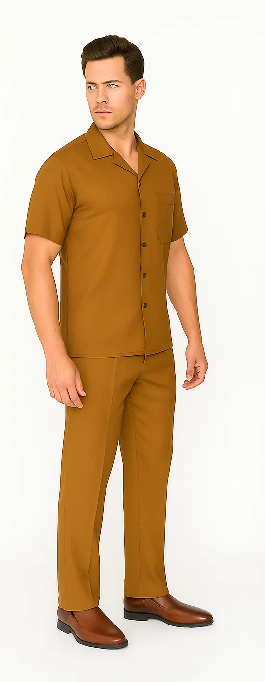 Mens Walking Suit in Color Cognac Leisure Suit Casual Matching Shirt and Pants $99 by Zacchi