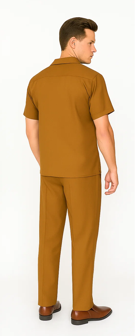 Mens Walking Suit in Color Cognac Leisure Suit Casual Matching Shirt and Pants $99 by Zacchi