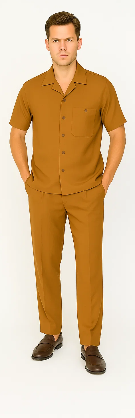 Mens Walking Suit in Color Cognac Leisure Suit Casual Matching Shirt and Pants $99 by Zacchi