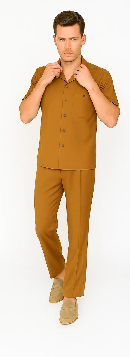Mens Walking Suit in Color Cognac Leisure Suit Casual Matching Shirt and Pants $99 by Zacchi