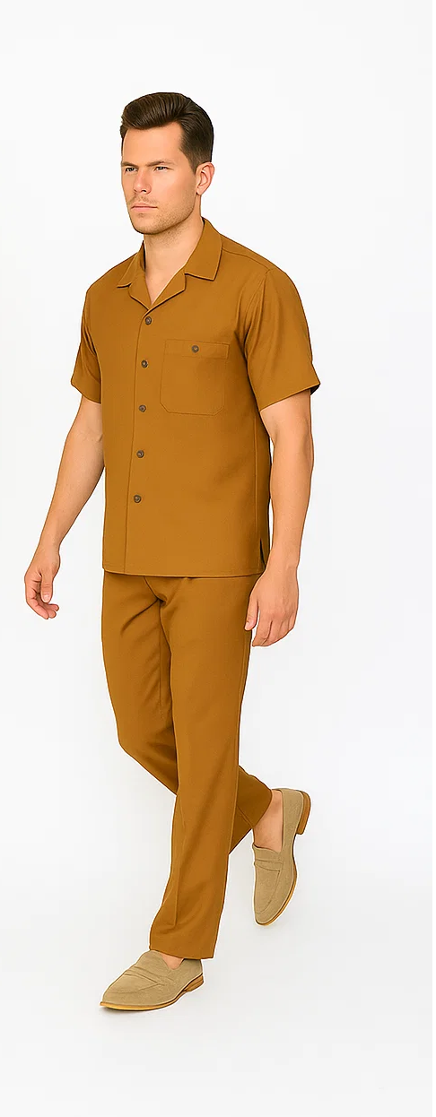 Mens Walking Suit in Color Cognac Leisure Suit Casual Matching Shirt and Pants $99 by Zacchi