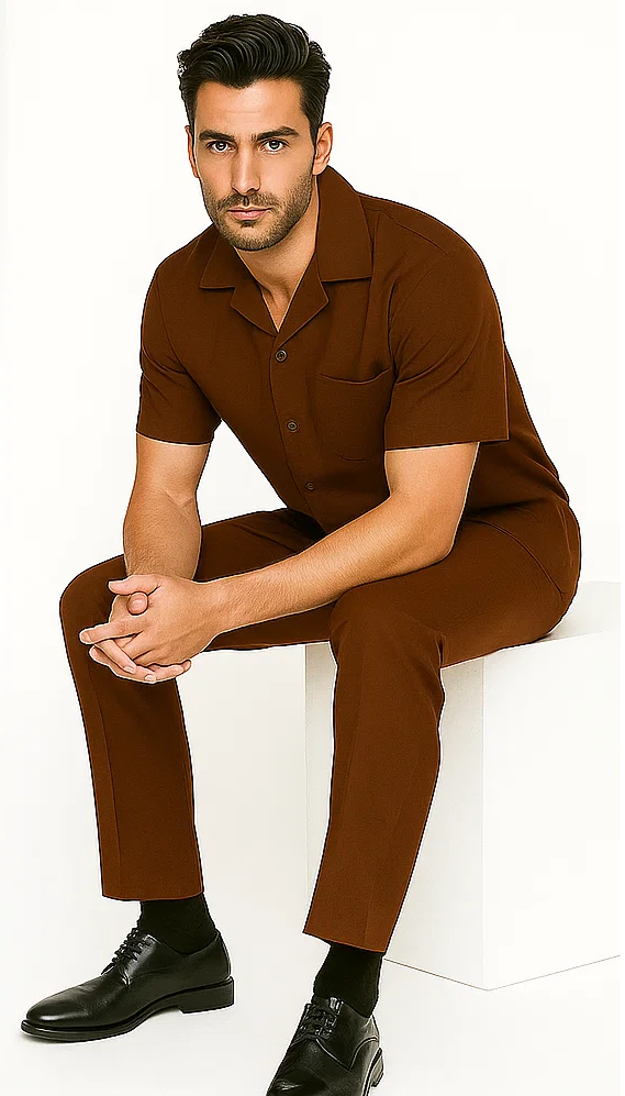 Mens Walking Suit in Color Cream Leisure Suit Casual Matching Shirt and Pants $99 by Zacchi