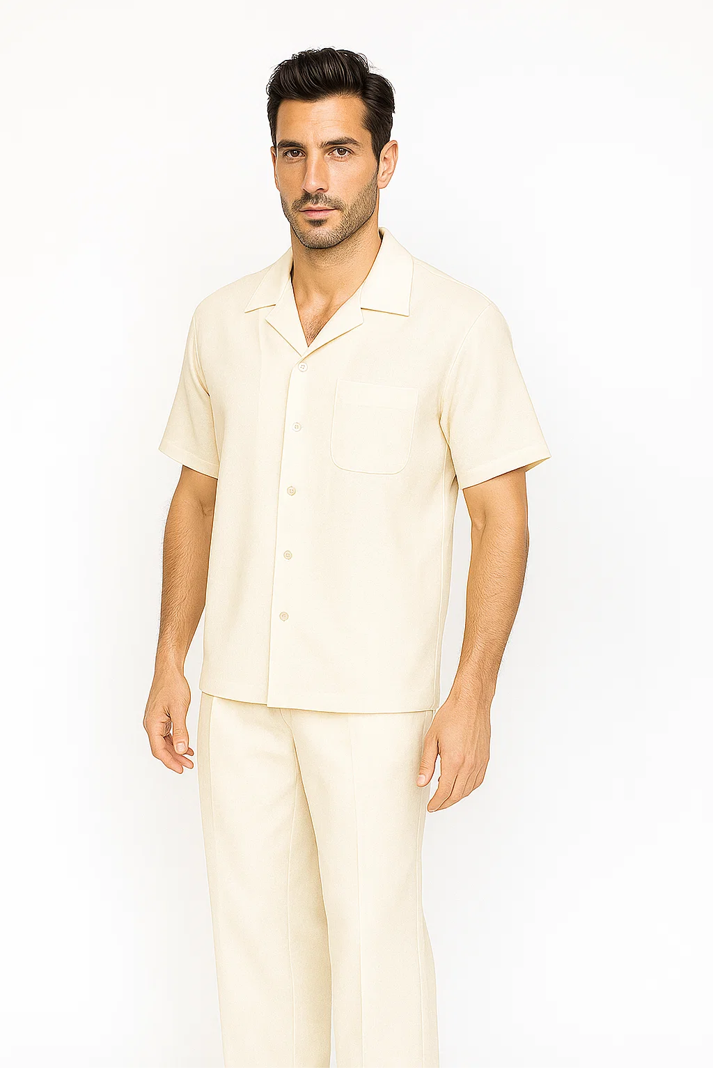 Mens Walking Suit in Color cream leisure suit casual Matching Shirt and Pants $99