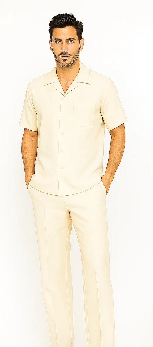 Mens Walking Suit in Color cream leisure suit casual Matching Shirt and Pants $99