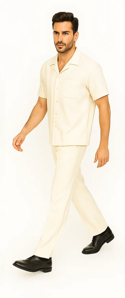 Mens Walking Suit in Color cream leisure suit casual Matching Shirt and Pants $99