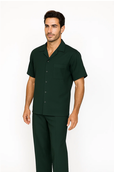 Mens Walking Suit in Color hunter green leisure suit casual Matching Shirt and Pants $99