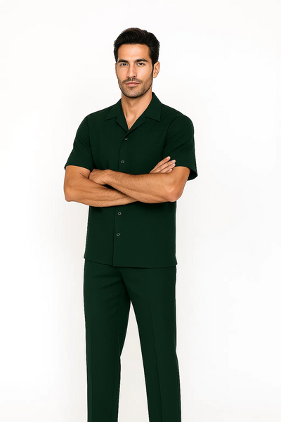 Mens Walking Suit in Color hunter green leisure suit casual Matching Shirt and Pants $99