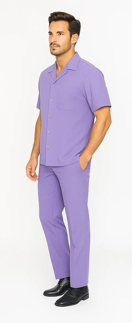Mens Walking Suit in Color lavender leisure suit casual Matching Shirt and Pants $99