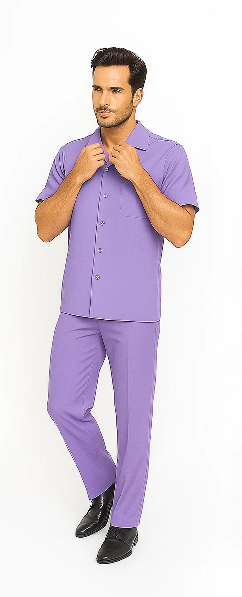 Mens Walking Suit in Color lavender leisure suit casual Matching Shirt and Pants $99
