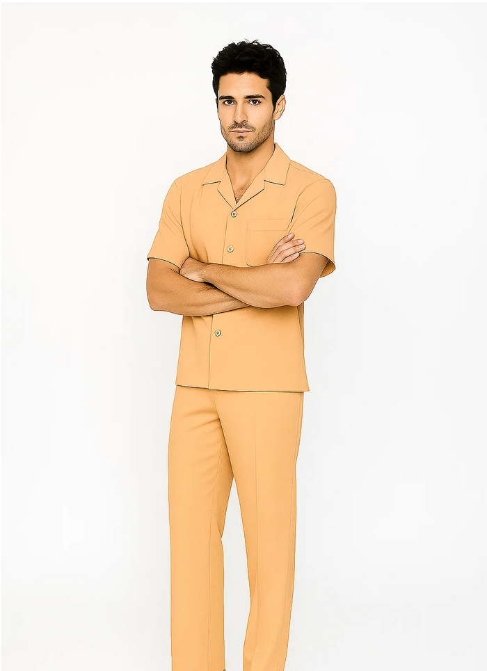 Mens Walking Suit in Color Mustard Leisure Suit Casual Matching Shirt and Pants $99 by Zacchi