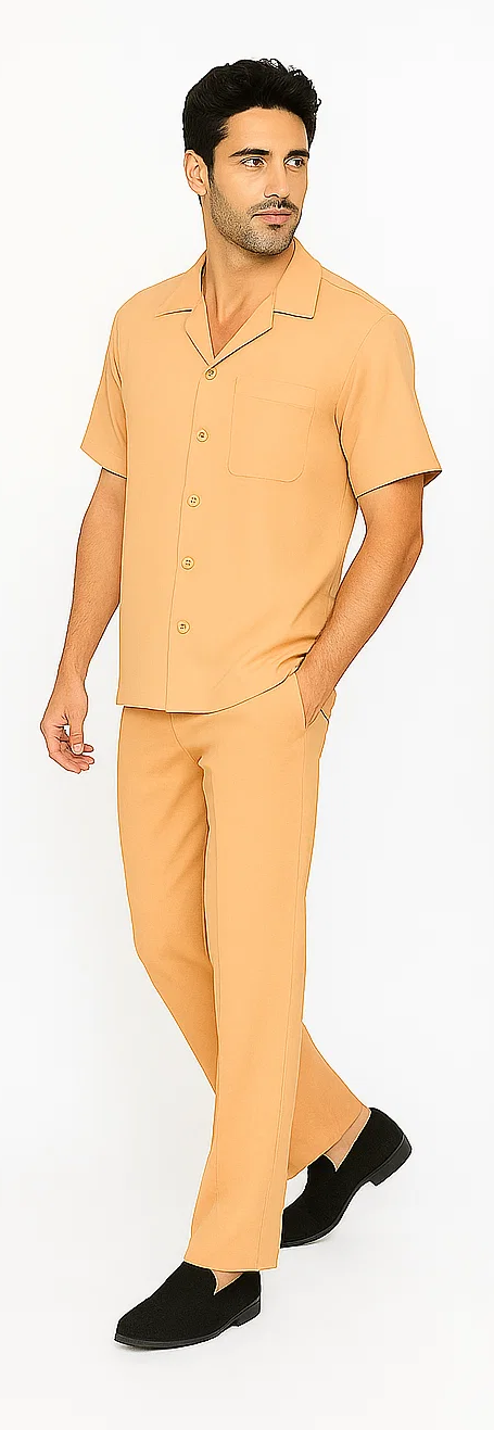 Mens Walking Suit in Color Mustard Leisure Suit Casual Matching Shirt and Pants $99 by Zacchi