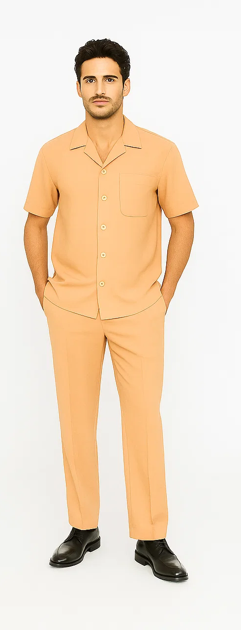 Mens Walking Suit in Color Mustard Leisure Suit Casual Matching Shirt and Pants $99 by Zacchi