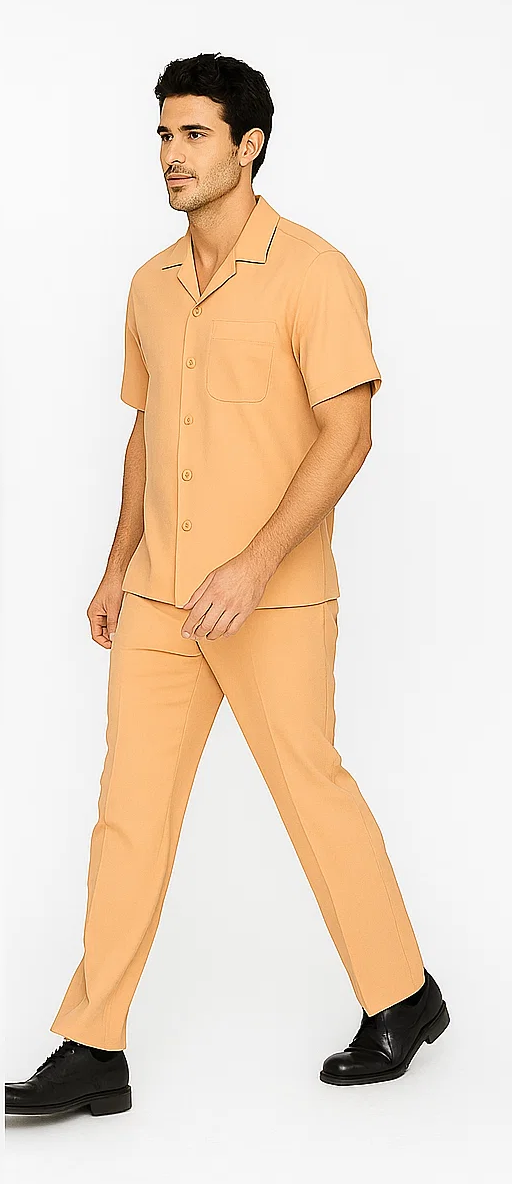 Mens Walking Suit in Color Mustard Leisure Suit Casual Matching Shirt and Pants $99 by Zacchi