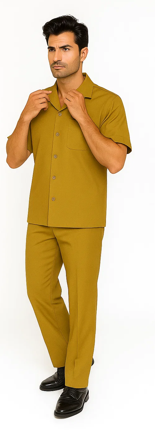 Mens Walking Suit in Color mustard leisure suit casual Matching Shirt and Pants $99