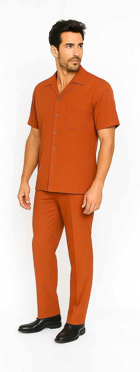 Mens Walking Suit in Color papaya leisure suit casual Matching Shirt and Pants $99