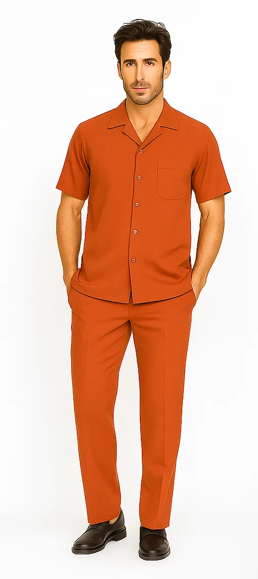 Mens Walking Suit in Color Safari Leisure Suit Casual Matching Shirt and Pants $99 by Zacchi