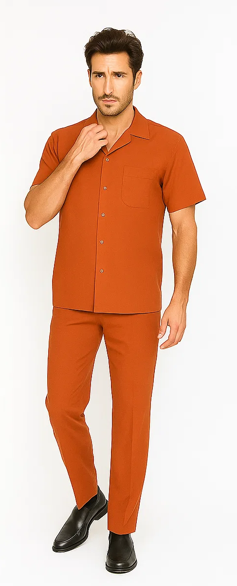 Mens Walking Suit in Color Safari Leisure Suit Casual Matching Shirt and Pants $99 by Zacchi