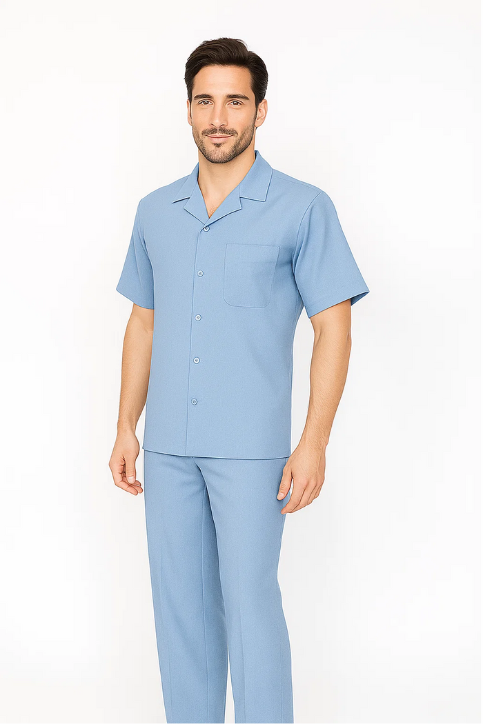 Mens Walking Suit in Color Powder Blue Leisure Suit Casual Matching Shirt and Pants $99 by Zacchi