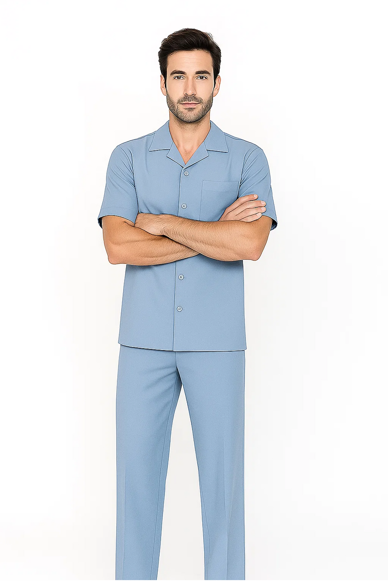 Mens Walking Suit in Color powder blue leisure suit casual Matching Shirt and Pants $99