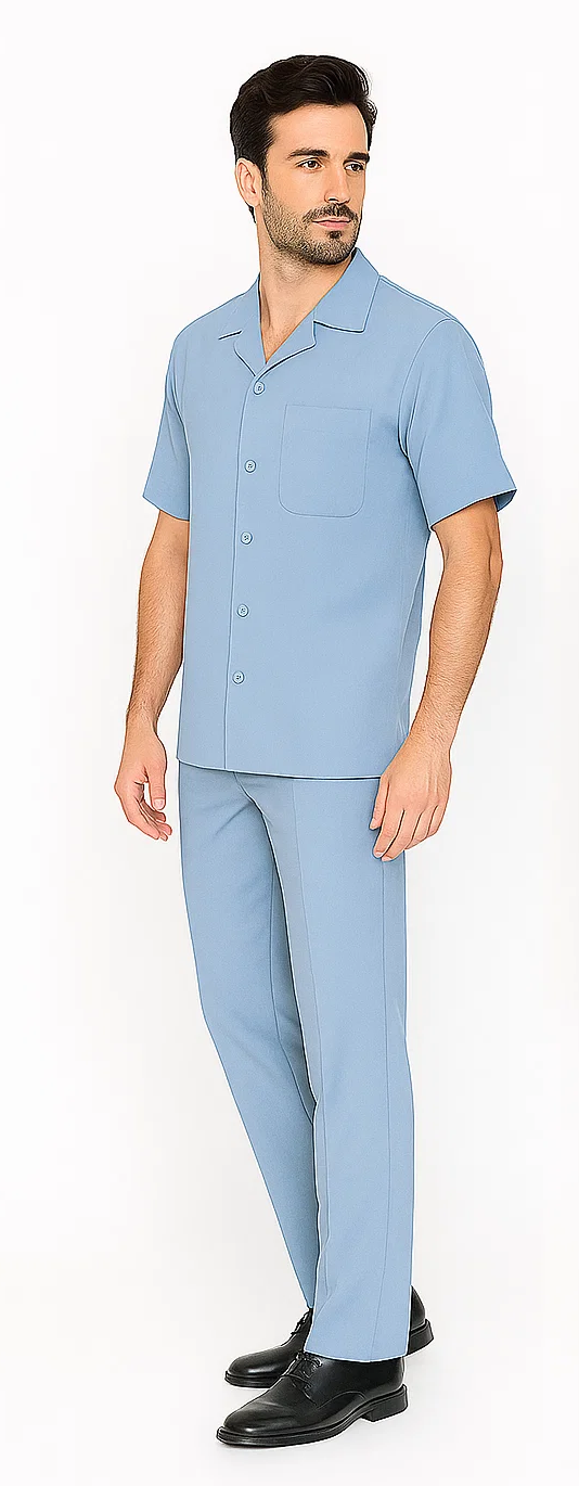 Mens Walking Suit in Color Powder Blue Leisure Suit Casual Matching Shirt and Pants $99 by Zacchi