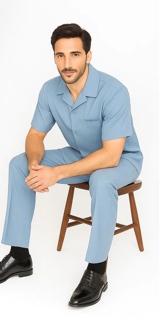 Mens Walking Suit in Color Powder Blue Leisure Suit Casual Matching Shirt and Pants $99 by Zacchi