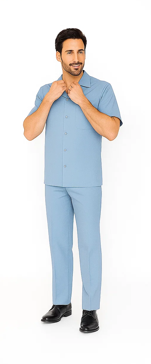 Mens Walking Suit in Color Powder Blue Leisure Suit Casual Matching Shirt and Pants $99 by Zacchi