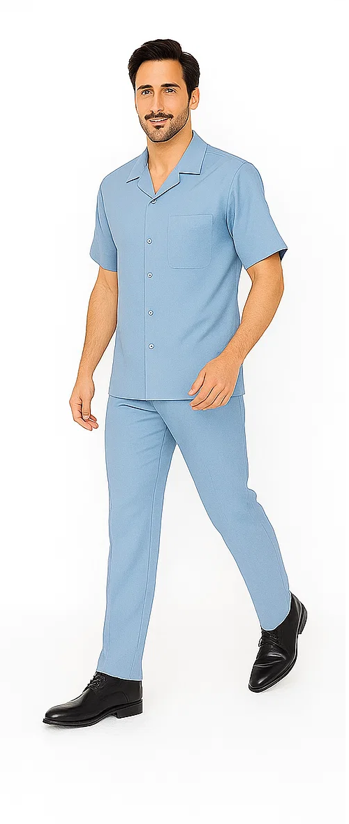 Mens Walking Suit in Color Powder Blue Leisure Suit Casual Matching Shirt and Pants $99 by Zacchi