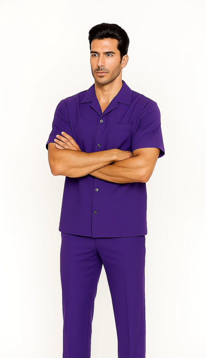 Mens Walking Suit in Color Purple Leisure Suit Casual Matching Shirt and Pants $99 by Zacchi