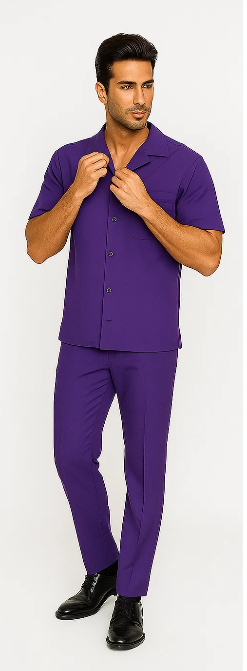 Mens Walking Suit in Color Purple Leisure Suit Casual Matching Shirt and Pants $99 by Zacchi