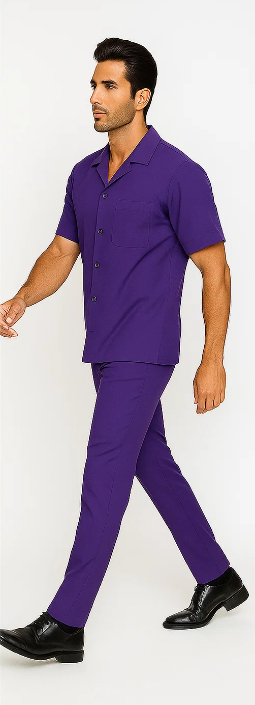 Mens Walking Suit in Color Purple Leisure Suit Casual Matching Shirt and Pants $99 by Zacchi