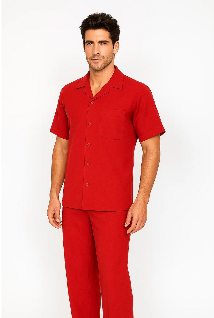 Mens Walking Suit in Color Red Leisure Suit Casual Matching Shirt and Pants $99 by Zacchi