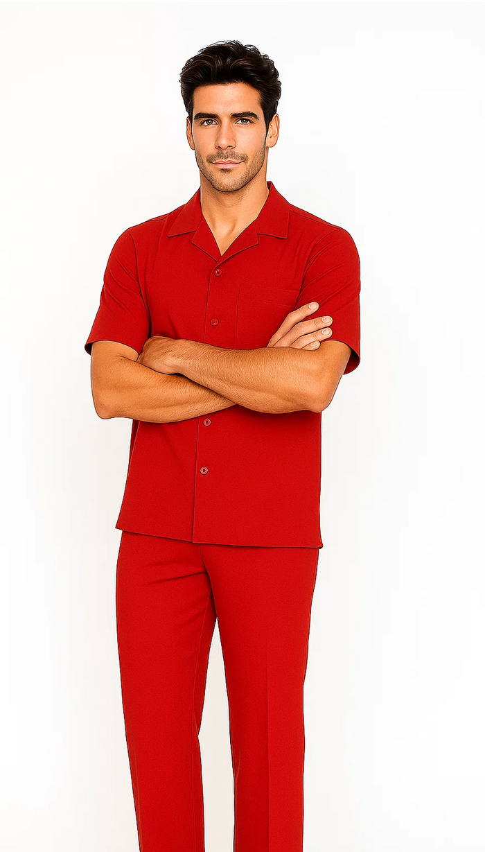 Mens Walking Suit in Color Red Leisure Suit Casual Matching Shirt and Pants $99 by Zacchi