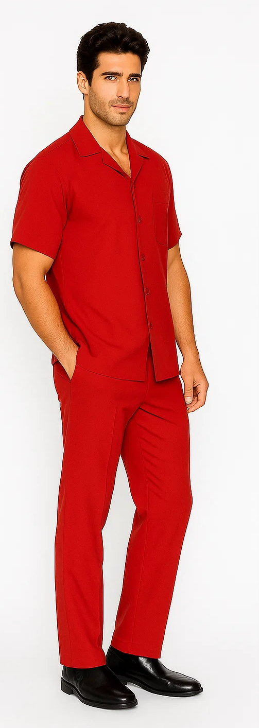 Mens Walking Suit in Color Red Leisure Suit Casual Matching Shirt and Pants $99 by Zacchi