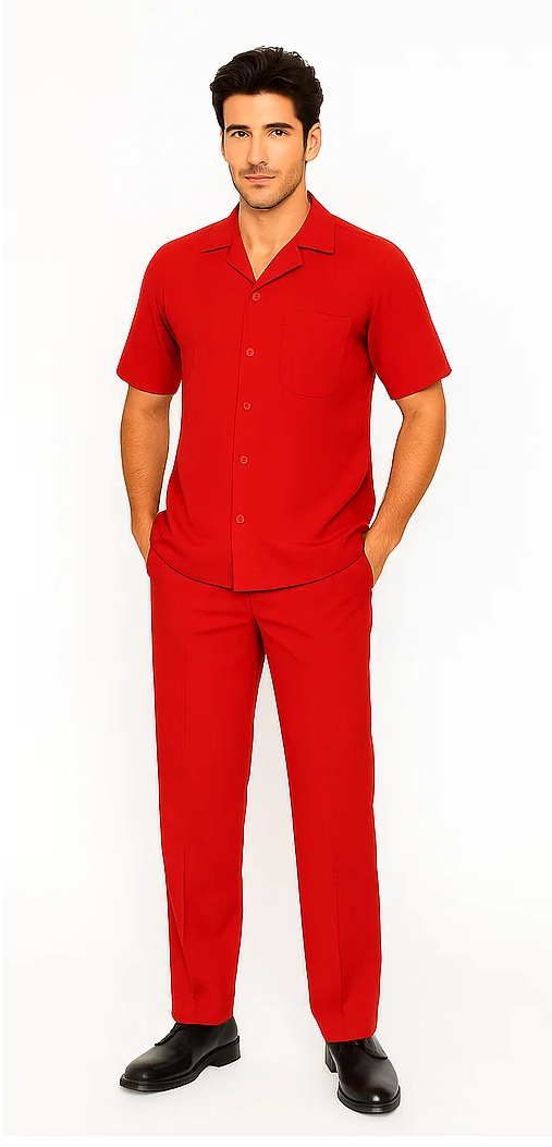 Mens Walking Suit in Color Red Leisure Suit Casual Matching Shirt and Pants $99 by Zacchi