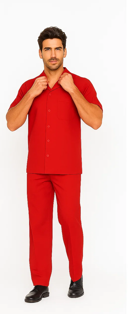 Mens Walking Suit in Color Red Leisure Suit Casual Matching Shirt and Pants $99 by Zacchi