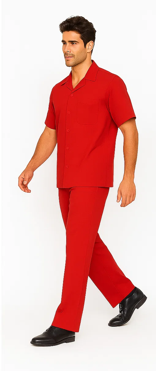 Mens Walking Suit in Color Red Leisure Suit Casual Matching Shirt and Pants $99 by Zacchi