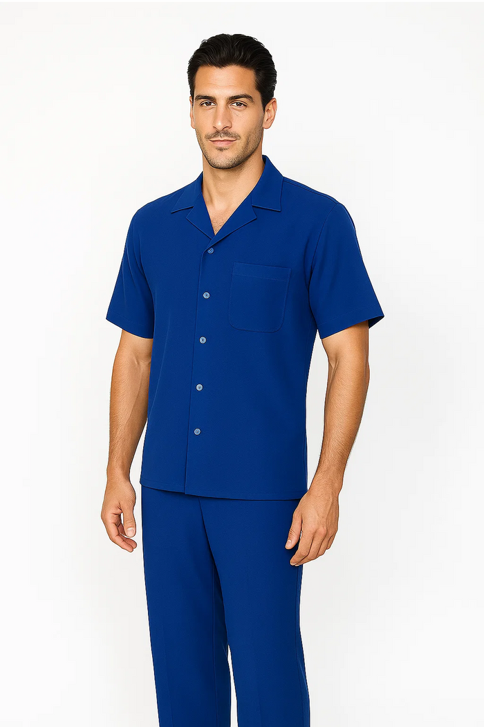 Mens Walking Suit in Color royal bue leisure suit casual Matching Shirt and Pants
