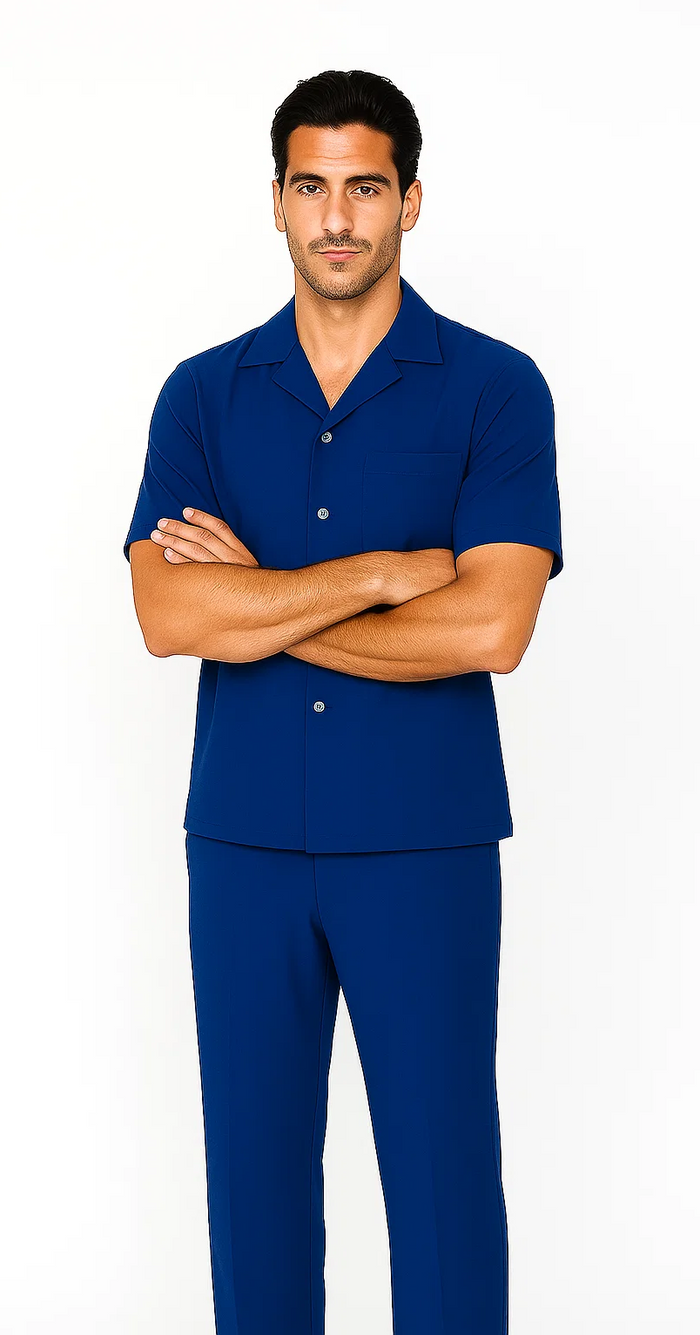 Mens Walking Suit in Color royal bue leisure suit casual Matching Shirt and Pants