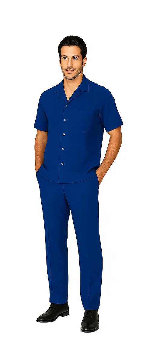Mens Walking Suit in Color royal bue leisure suit casual Matching Shirt and Pants