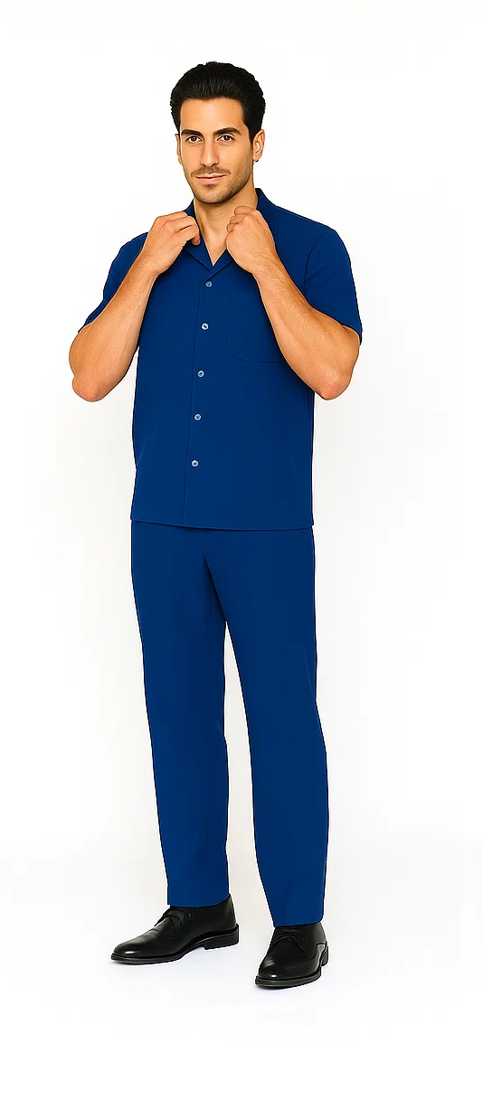 Mens Walking Suit in Color royal bue leisure suit casual Matching Shirt and Pants