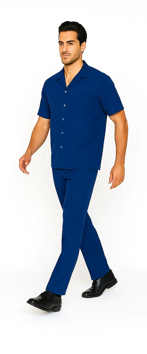 Mens Walking Suit in Color royal bue leisure suit casual Matching Shirt and Pants
