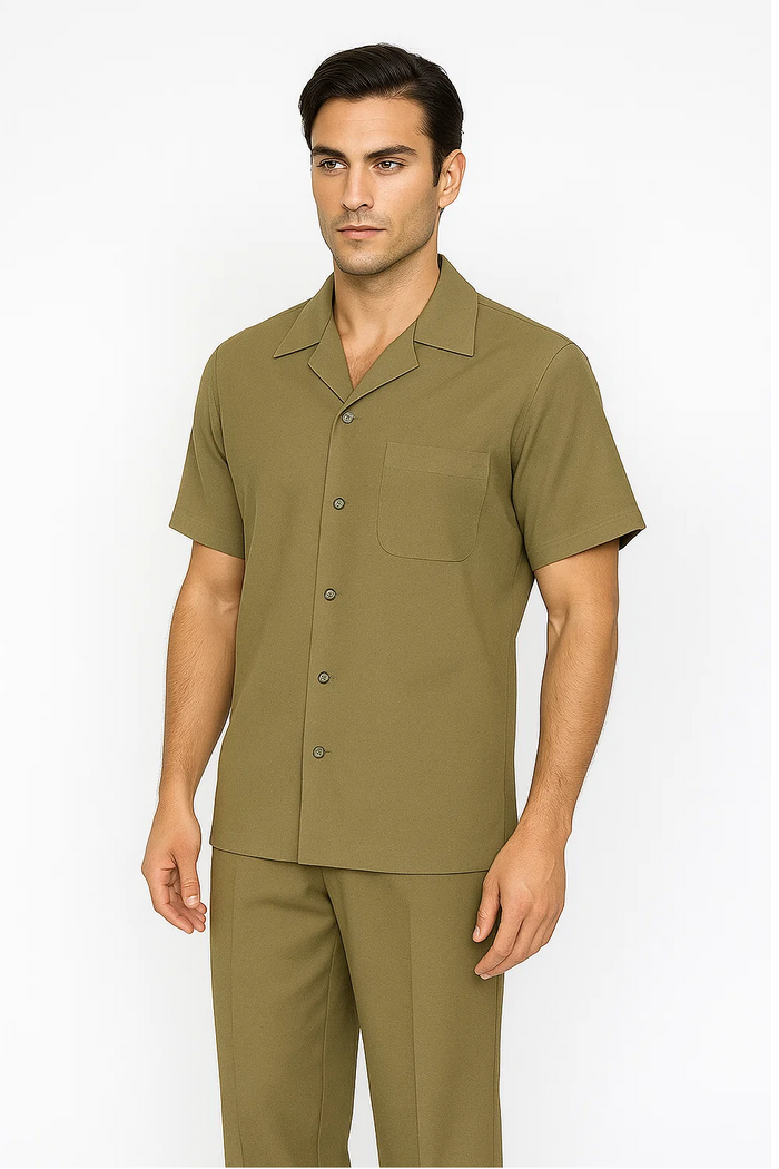 Men’s Houndstooth Walking Suit by Dreams by Zacchi - 2 Piece Lei sure Set in Olive