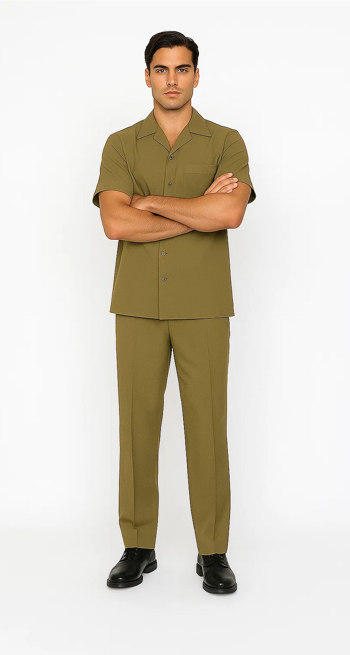 Men’s Houndstooth Walking Suit by Dreams by Zacchi - 2 Piece Lei sure Set in Olive