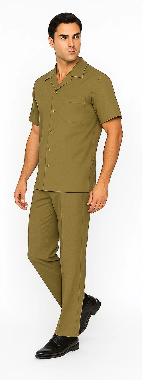 Men’s Houndstooth Walking Suit by Dreams by Zacchi - 2 Piece Lei sure Set in Olive