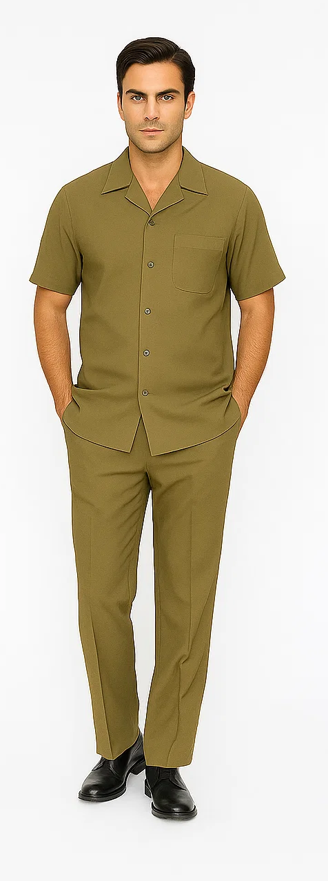 Men’s Houndstooth Walking Suit by Dreams by Zacchi - 2 Piece Lei sure Set in Olive