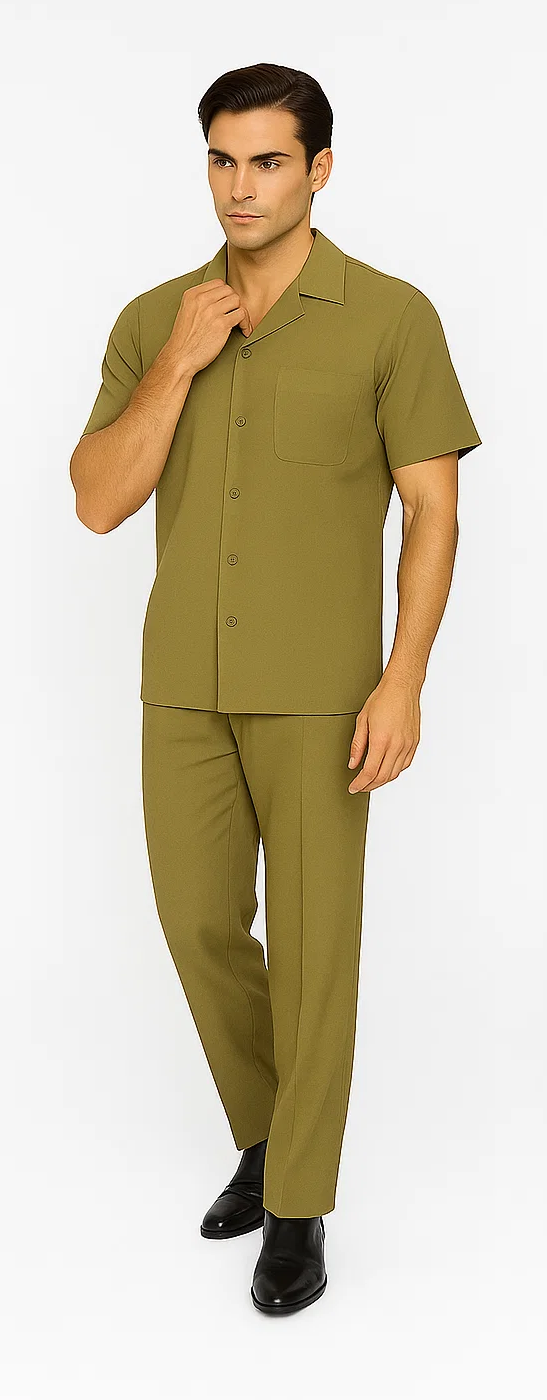 Men’s Houndstooth Walking Suit by Dreams by Zacchi - 2 Piece Lei sure Set in Olive